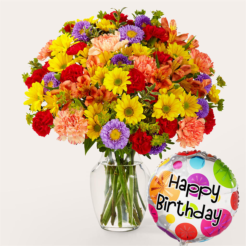 Kaleidoscope Bouquet with Birthday Balloon – Flowers By Mgm, North York ON