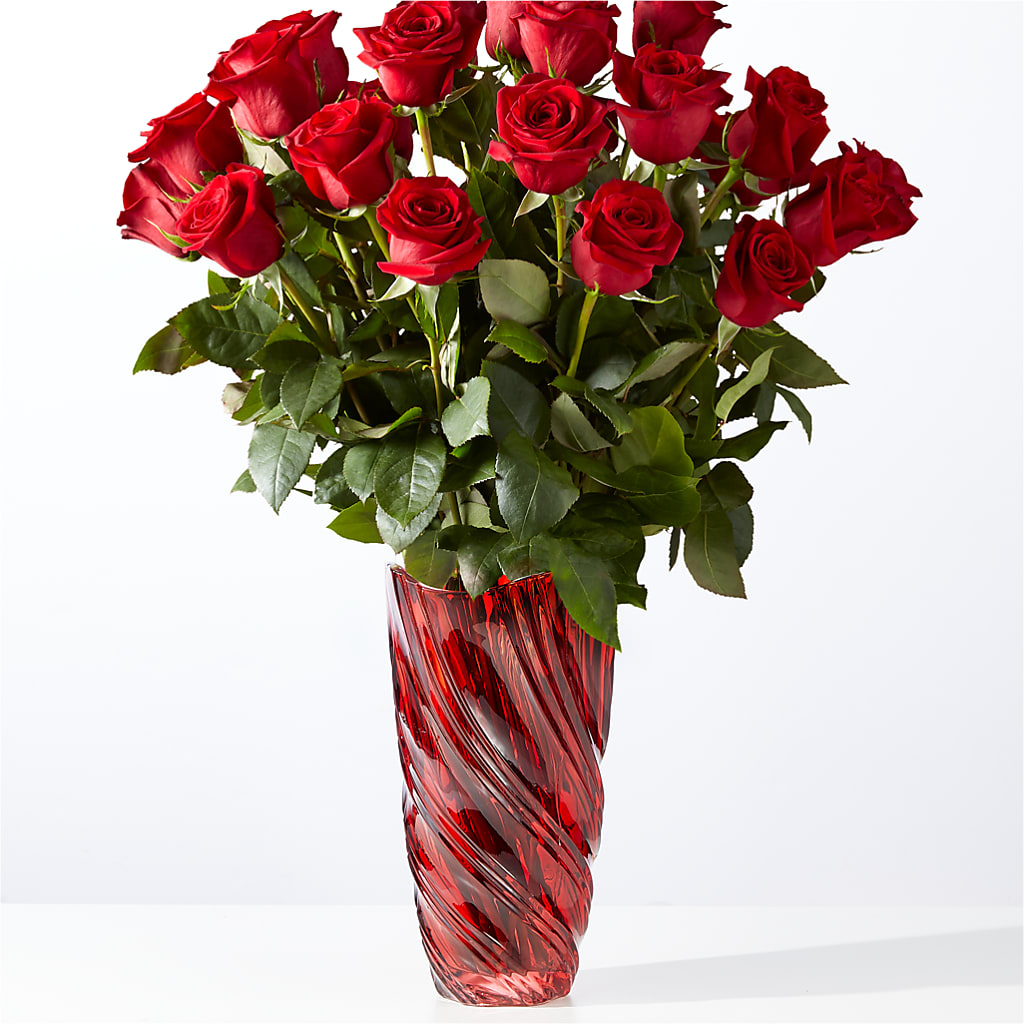 Classic Love Red Rose Bouquet with Luxe Swirl Vase – Flowers By Mgm, North York ON