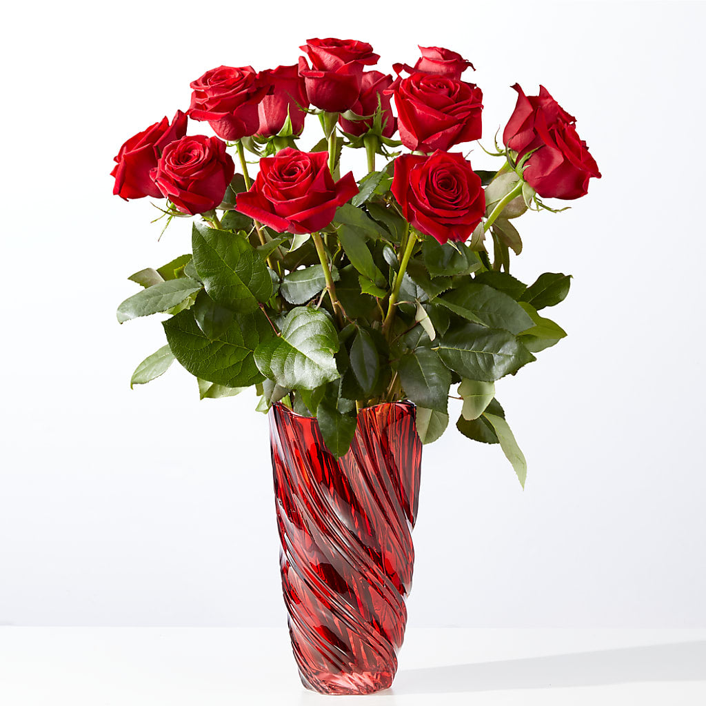 Classic Love Red Rose Bouquet with Luxe Swirl Vase – Flowers By Mgm, North York ON