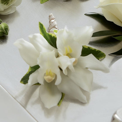 White Mini Cymbidium Boutonniere –  Flowers By Mgm, North York ON